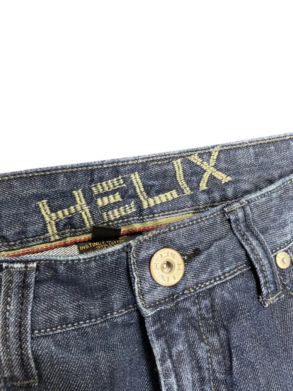 Helix mens blue denim embroided boot cut jeans sz 38x32 SKU 10-548